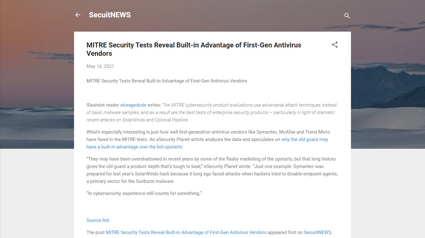 MITRE Security Tests Reveal Built-in Advantage of First-Gen Antivirus ...