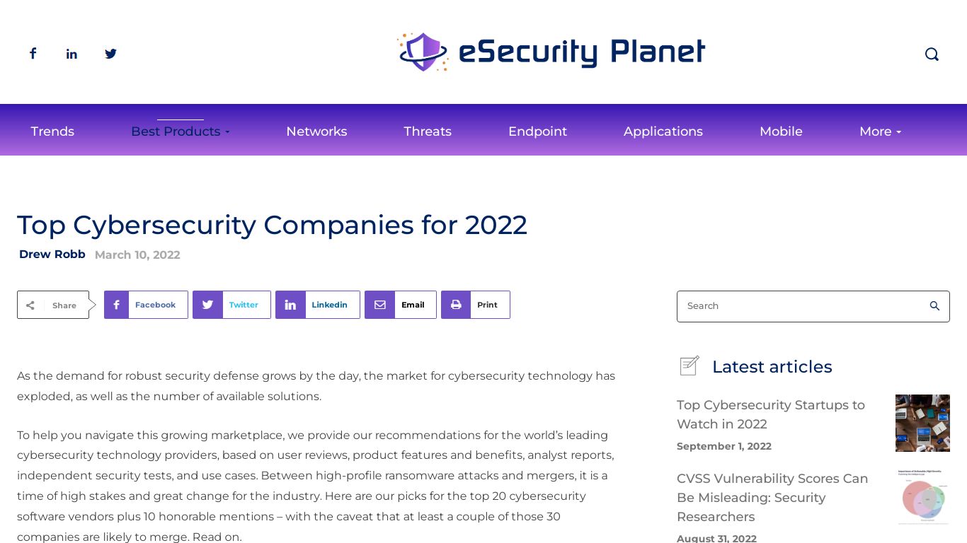 Top Cybersecurity Companies for 2022 | eSecurity Planet